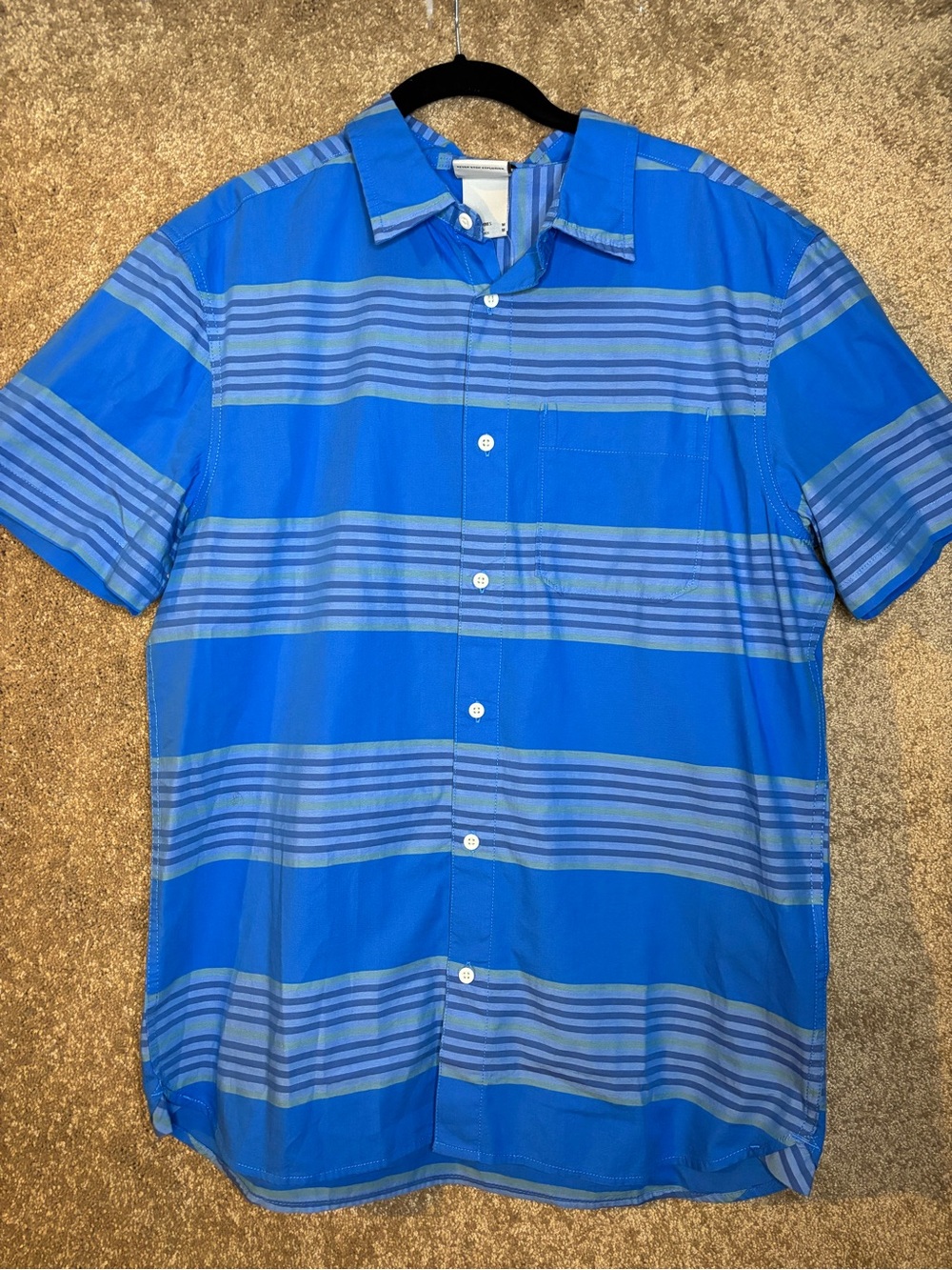 The North Face Men's Blue Striped Short-Sleeve Button-Up Shirt